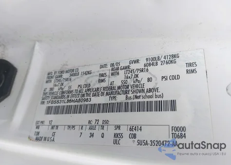 2006 Ford Econoline Xl/Xlt z USA, uszkodzony, nr VIN 1FBSS31L86HA80983